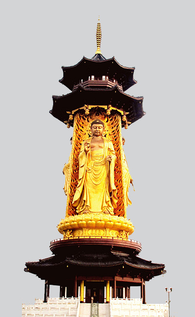 Jiangsu Taizhou Overseas Chinese Town 35.69 meters three-sided bronze statue of the Medicine Buddha